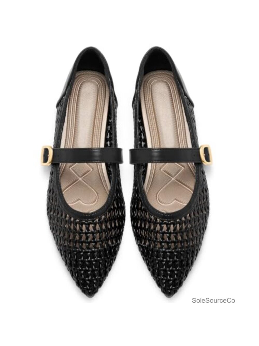 Mesh Mary Jane Ballet Flats Woven Pointed Toe Comfort Buckle